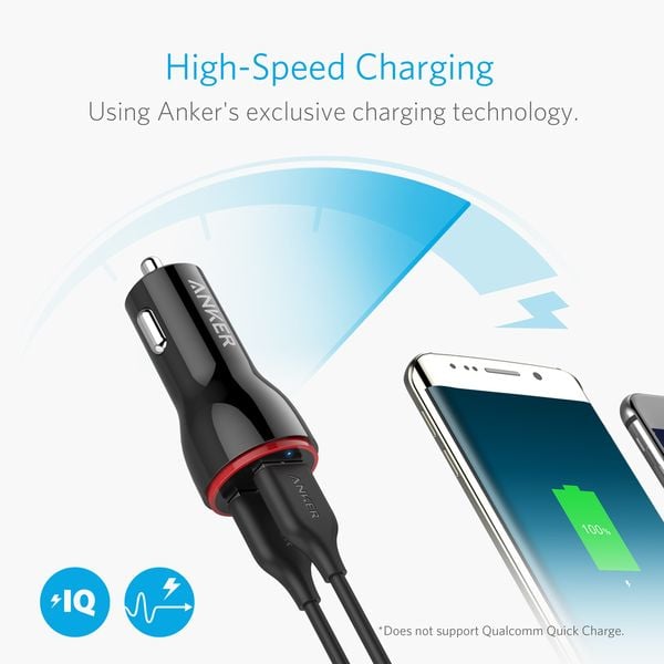 شاحن سيارة Power Drive بمنفذين بقوة 24 واط من Anker | أسود شاحن سيارة Power Drive بمنفذين بقوة 24 واط من Anker | أسود